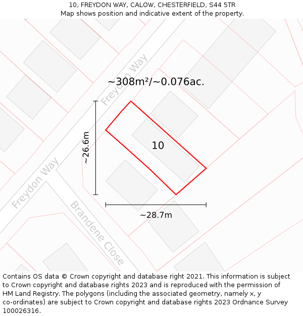 10, FREYDON WAY, CALOW, CHESTERFIELD, S44 5TR: Plot and title map