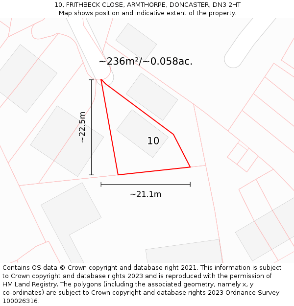10, FRITHBECK CLOSE, ARMTHORPE, DONCASTER, DN3 2HT: Plot and title map