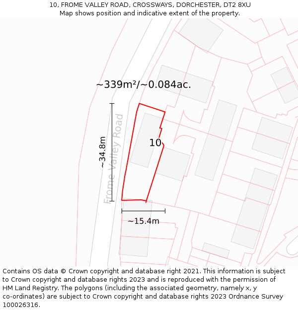 10, FROME VALLEY ROAD, CROSSWAYS, DORCHESTER, DT2 8XU: Plot and title map