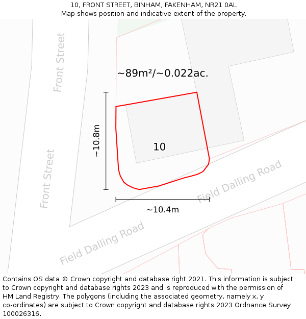 10, FRONT STREET, BINHAM, FAKENHAM, NR21 0AL: Plot and title map