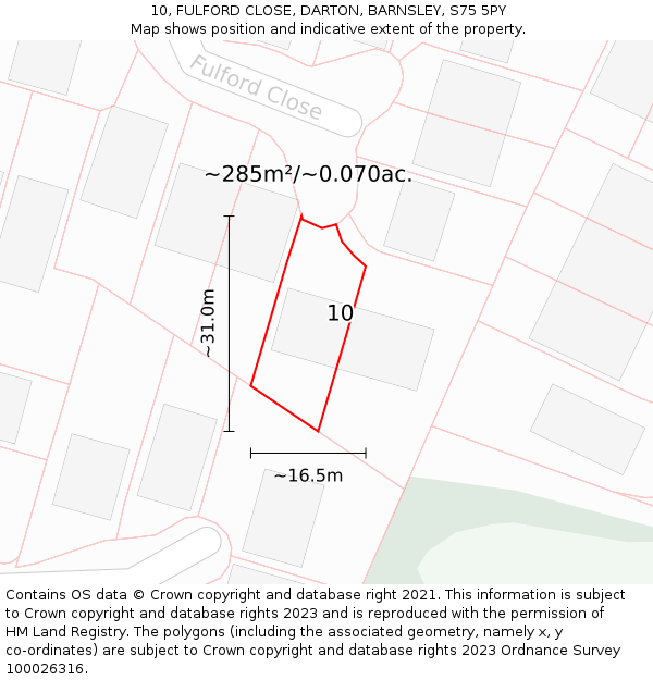 10, FULFORD CLOSE, DARTON, BARNSLEY, S75 5PY: Plot and title map