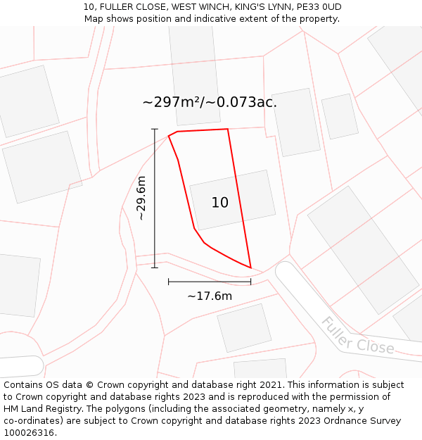 10, FULLER CLOSE, WEST WINCH, KING'S LYNN, PE33 0UD: Plot and title map