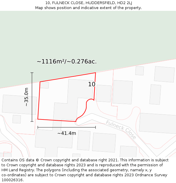 10, FULNECK CLOSE, HUDDERSFIELD, HD2 2LJ: Plot and title map