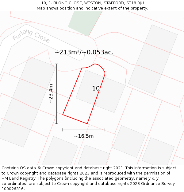 10, FURLONG CLOSE, WESTON, STAFFORD, ST18 0JU: Plot and title map