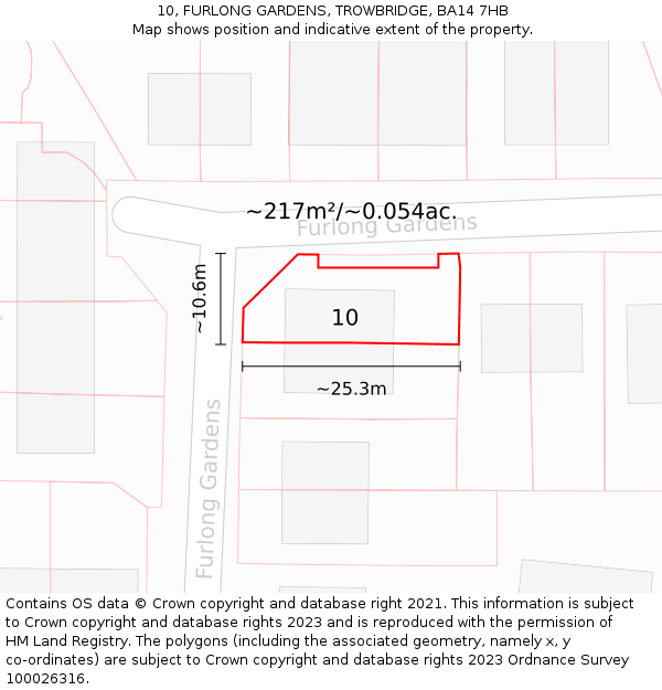 10, FURLONG GARDENS, TROWBRIDGE, BA14 7HB: Plot and title map