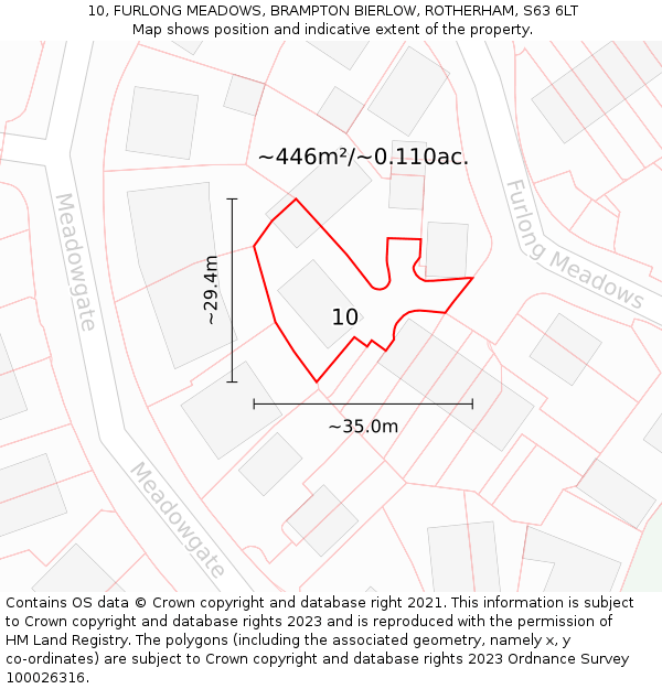 10, FURLONG MEADOWS, BRAMPTON BIERLOW, ROTHERHAM, S63 6LT: Plot and title map