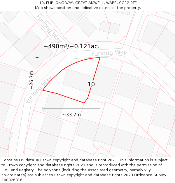 10, FURLONG WAY, GREAT AMWELL, WARE, SG12 9TF: Plot and title map