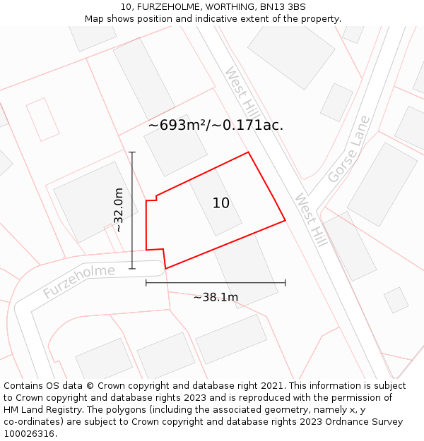10, FURZEHOLME, WORTHING, BN13 3BS: Plot and title map