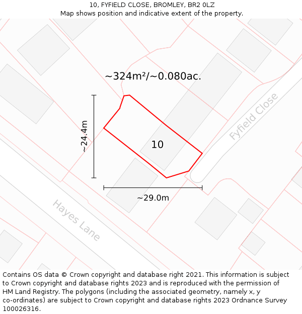 10, FYFIELD CLOSE, BROMLEY, BR2 0LZ: Plot and title map