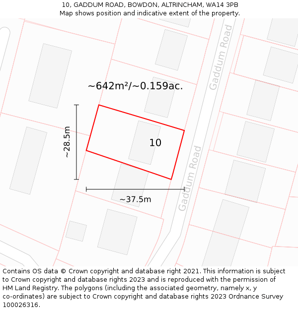 10, GADDUM ROAD, BOWDON, ALTRINCHAM, WA14 3PB: Plot and title map