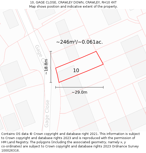 10, GAGE CLOSE, CRAWLEY DOWN, CRAWLEY, RH10 4XT: Plot and title map