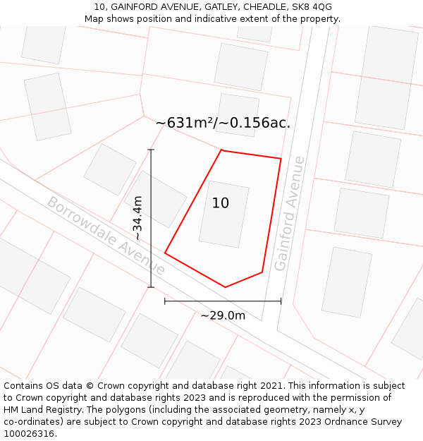 10, GAINFORD AVENUE, GATLEY, CHEADLE, SK8 4QG: Plot and title map