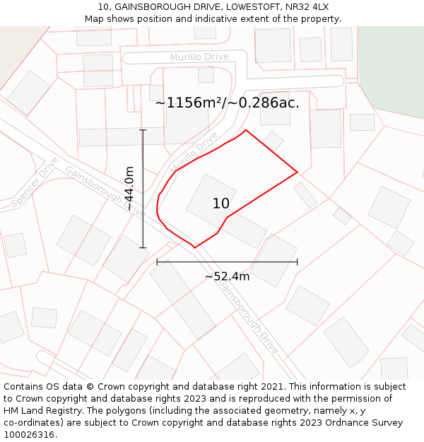 10, GAINSBOROUGH DRIVE, LOWESTOFT, NR32 4LX: Plot and title map