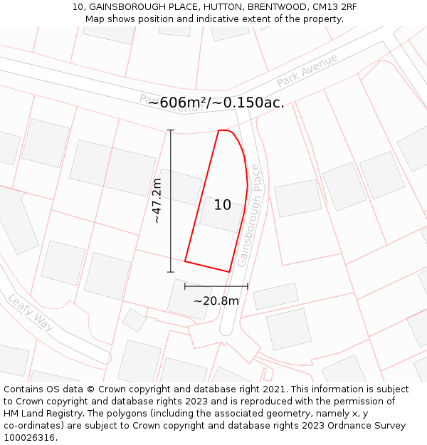 10, GAINSBOROUGH PLACE, HUTTON, BRENTWOOD, CM13 2RF: Plot and title map