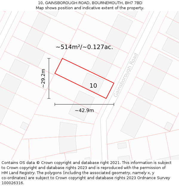 10, GAINSBOROUGH ROAD, BOURNEMOUTH, BH7 7BD: Plot and title map