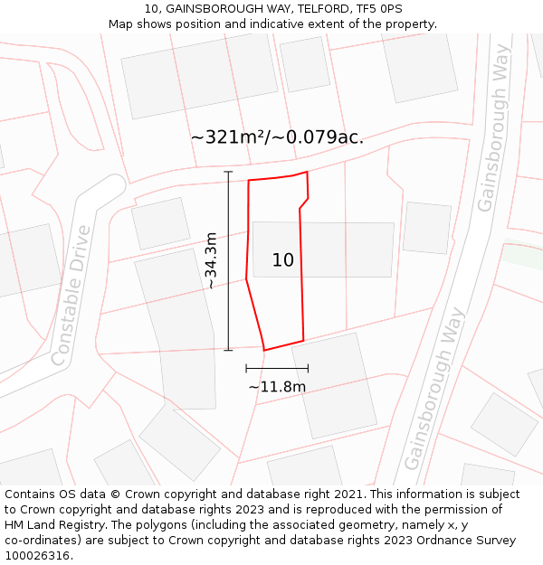 10, GAINSBOROUGH WAY, TELFORD, TF5 0PS: Plot and title map