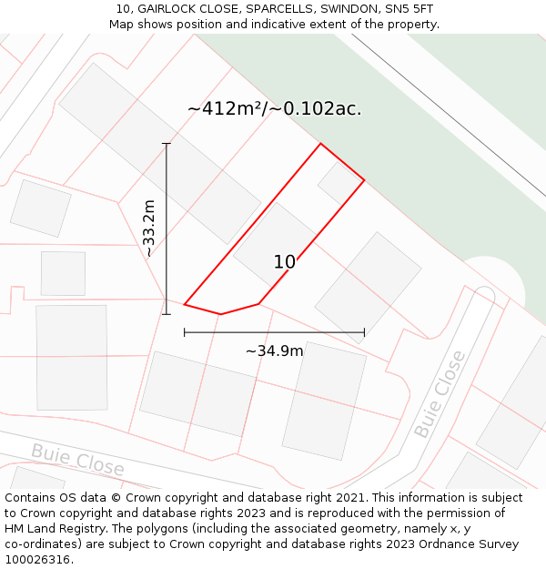 10, GAIRLOCK CLOSE, SPARCELLS, SWINDON, SN5 5FT: Plot and title map