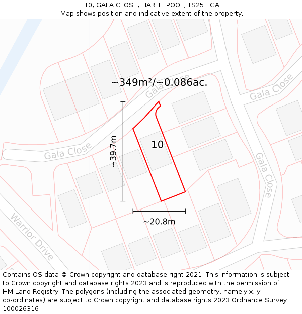 10, GALA CLOSE, HARTLEPOOL, TS25 1GA: Plot and title map