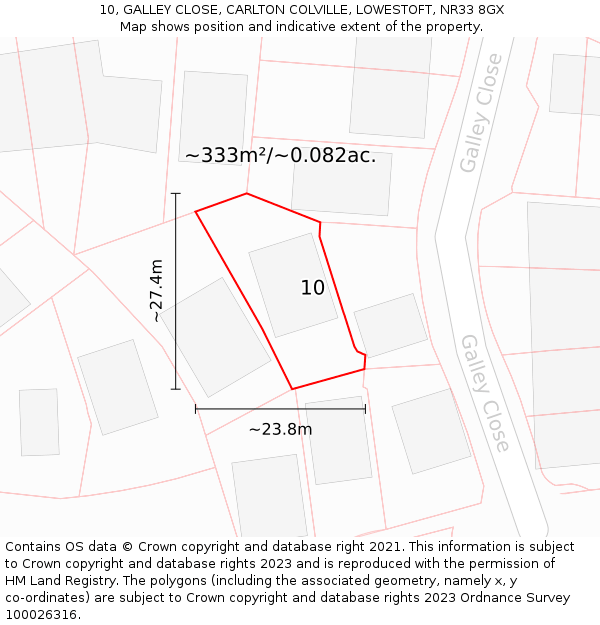 10, GALLEY CLOSE, CARLTON COLVILLE, LOWESTOFT, NR33 8GX: Plot and title map