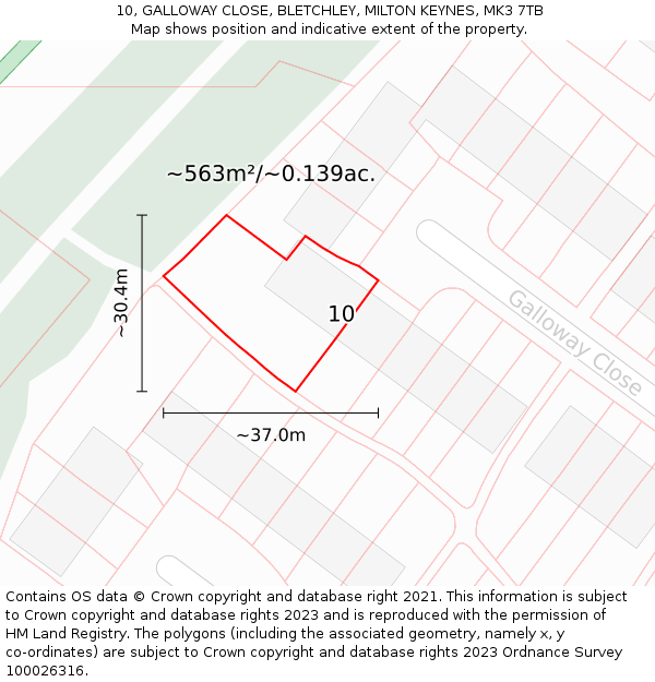 10, GALLOWAY CLOSE, BLETCHLEY, MILTON KEYNES, MK3 7TB: Plot and title map