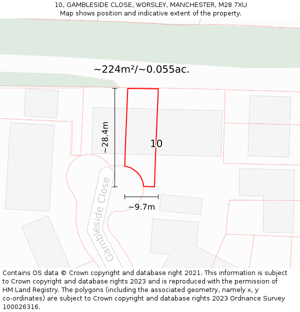 10, GAMBLESIDE CLOSE, WORSLEY, MANCHESTER, M28 7XU: Plot and title map