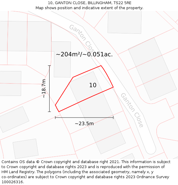 10, GANTON CLOSE, BILLINGHAM, TS22 5RE: Plot and title map