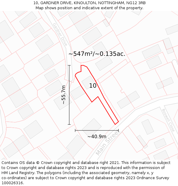 10, GARDNER DRIVE, KINOULTON, NOTTINGHAM, NG12 3RB: Plot and title map