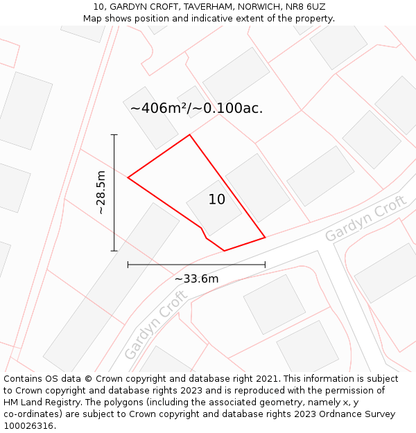10, GARDYN CROFT, TAVERHAM, NORWICH, NR8 6UZ: Plot and title map