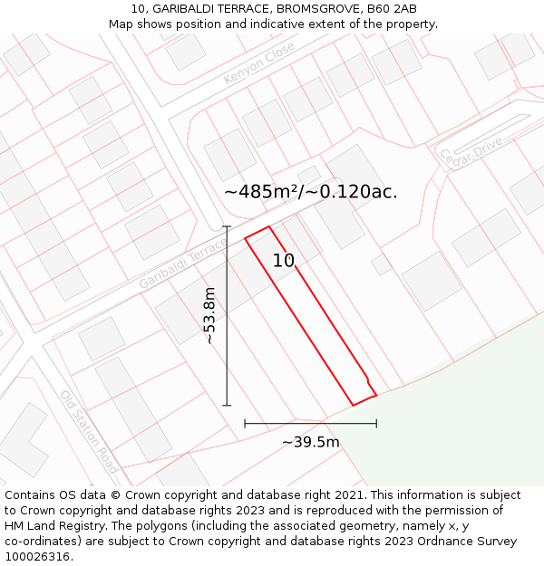 10, GARIBALDI TERRACE, BROMSGROVE, B60 2AB: Plot and title map