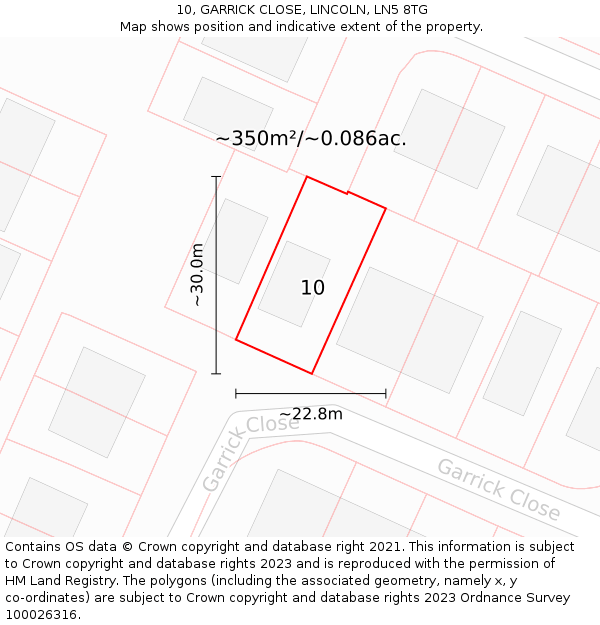 10, GARRICK CLOSE, LINCOLN, LN5 8TG: Plot and title map
