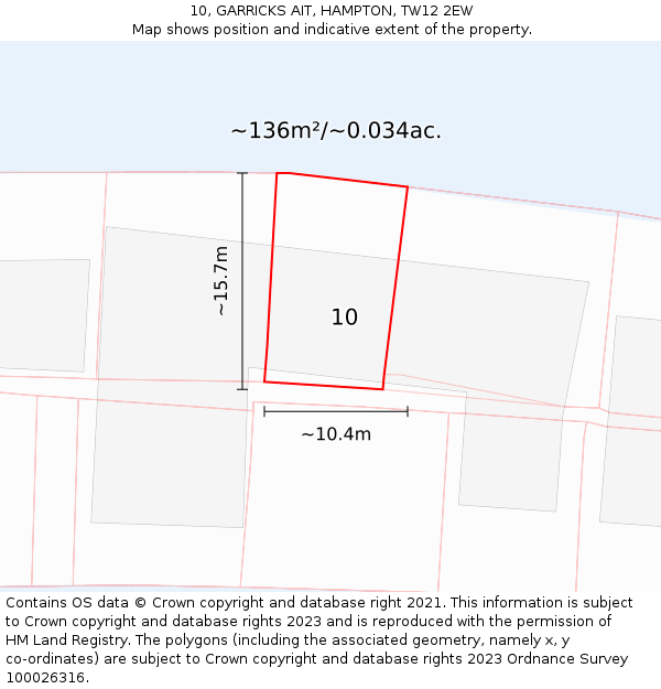 10, GARRICKS AIT, HAMPTON, TW12 2EW: Plot and title map