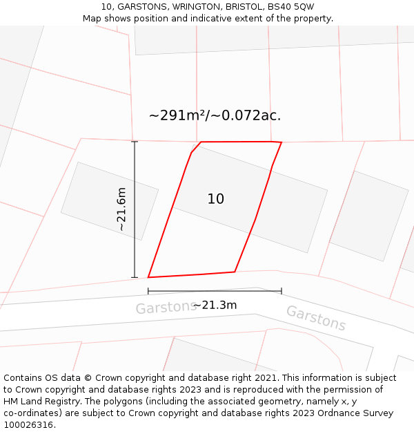 10, GARSTONS, WRINGTON, BRISTOL, BS40 5QW: Plot and title map