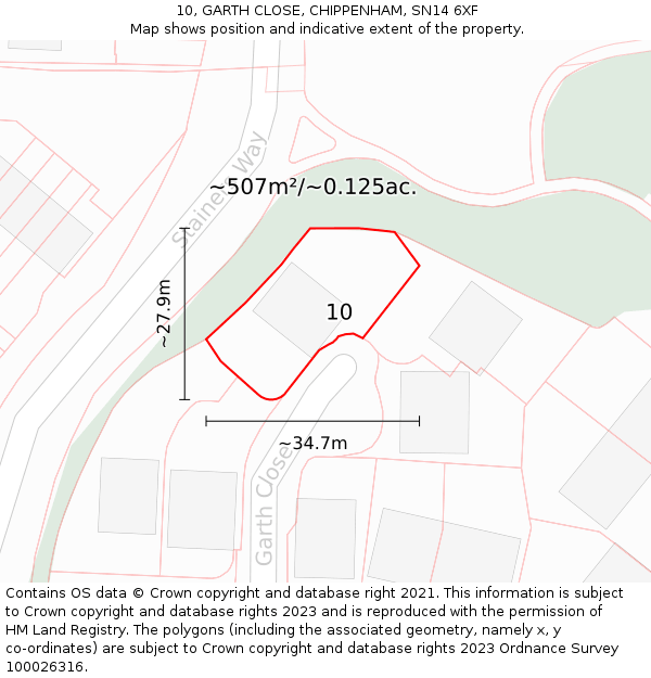 10, GARTH CLOSE, CHIPPENHAM, SN14 6XF: Plot and title map