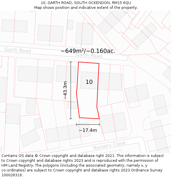10, GARTH ROAD, SOUTH OCKENDON, RM15 6QU: Plot and title map
