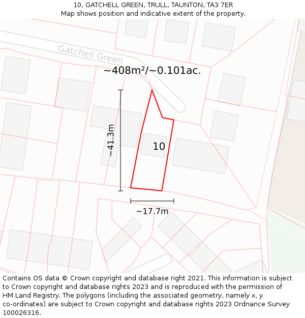 10, GATCHELL GREEN, TRULL, TAUNTON, TA3 7ER: Plot and title map