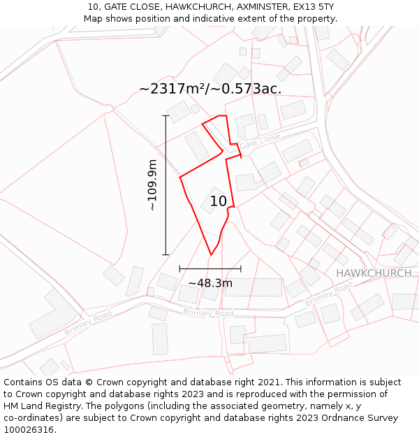 10, GATE CLOSE, HAWKCHURCH, AXMINSTER, EX13 5TY: Plot and title map