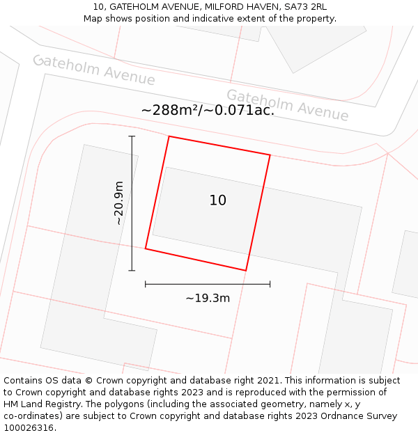 10, GATEHOLM AVENUE, MILFORD HAVEN, SA73 2RL: Plot and title map