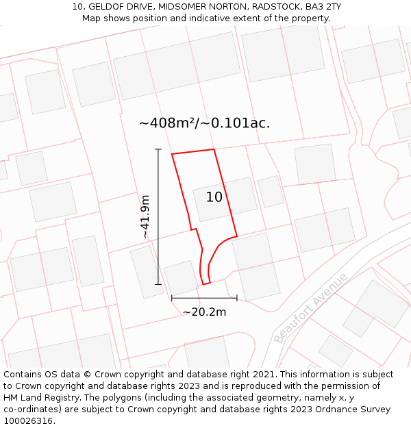 10, GELDOF DRIVE, MIDSOMER NORTON, RADSTOCK, BA3 2TY: Plot and title map