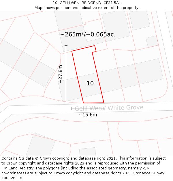 10, GELLI WEN, BRIDGEND, CF31 5AL: Plot and title map