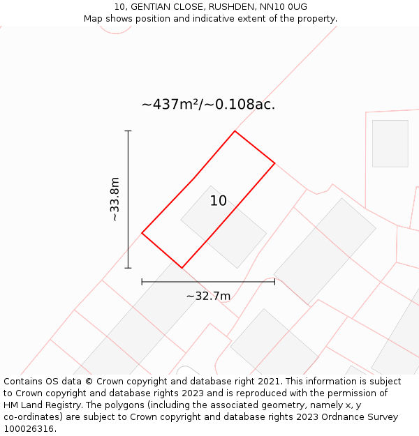 10, GENTIAN CLOSE, RUSHDEN, NN10 0UG: Plot and title map