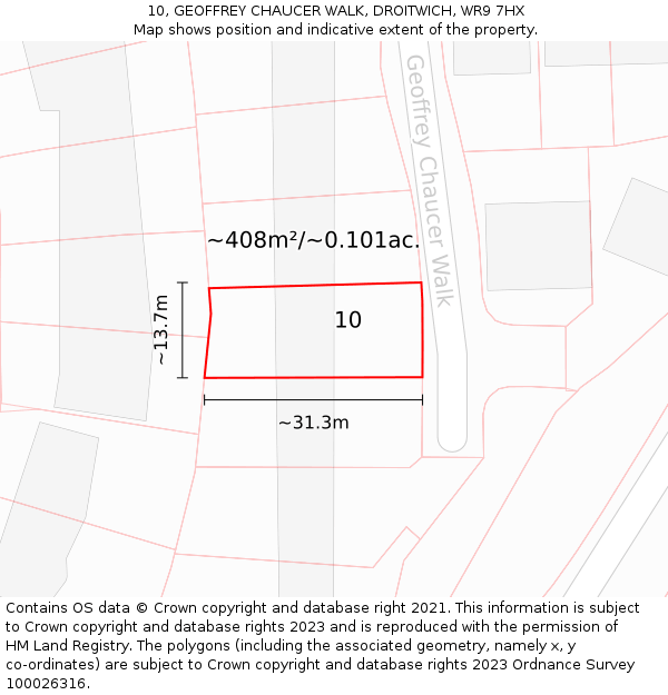 10, GEOFFREY CHAUCER WALK, DROITWICH, WR9 7HX: Plot and title map