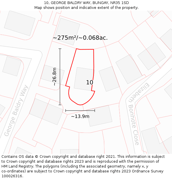 10, GEORGE BALDRY WAY, BUNGAY, NR35 1SD: Plot and title map