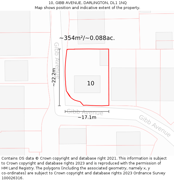 10, GIBB AVENUE, DARLINGTON, DL1 1NQ: Plot and title map