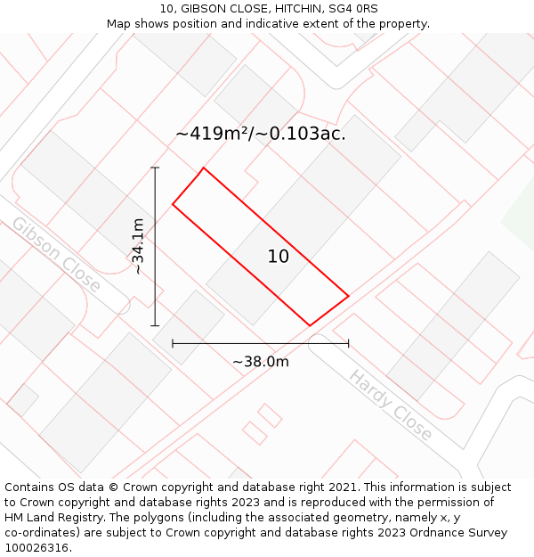 10, GIBSON CLOSE, HITCHIN, SG4 0RS: Plot and title map