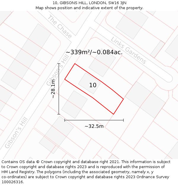 10, GIBSONS HILL, LONDON, SW16 3JN: Plot and title map