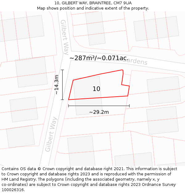 10, GILBERT WAY, BRAINTREE, CM7 9UA: Plot and title map