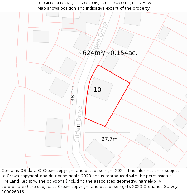 10, GILDEN DRIVE, GILMORTON, LUTTERWORTH, LE17 5FW: Plot and title map