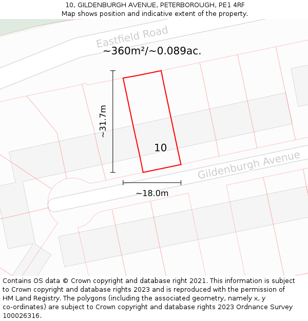 10, GILDENBURGH AVENUE, PETERBOROUGH, PE1 4RF: Plot and title map