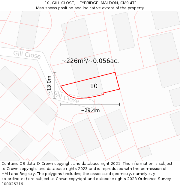 10, GILL CLOSE, HEYBRIDGE, MALDON, CM9 4TF: Plot and title map