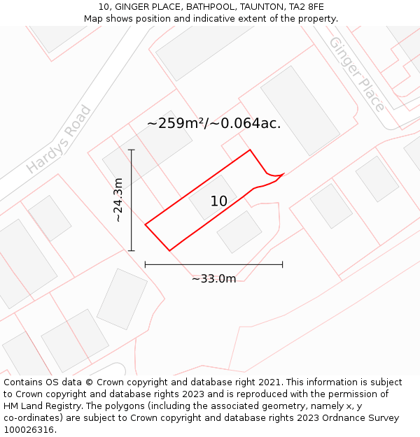 10, GINGER PLACE, BATHPOOL, TAUNTON, TA2 8FE: Plot and title map